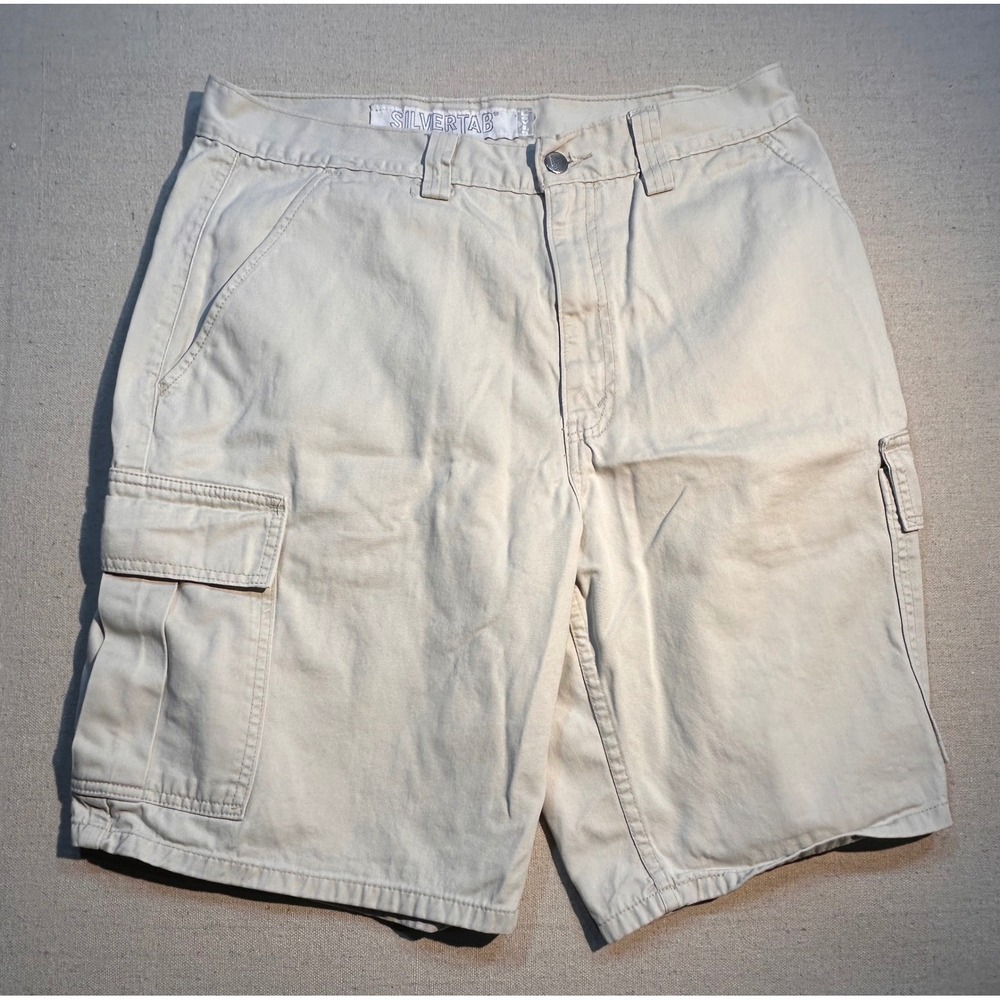 Vintage Levis SilverTab Cargo Shorts Mens 34‎ Tan Khaki Cotton Relaxed Fit 90s
